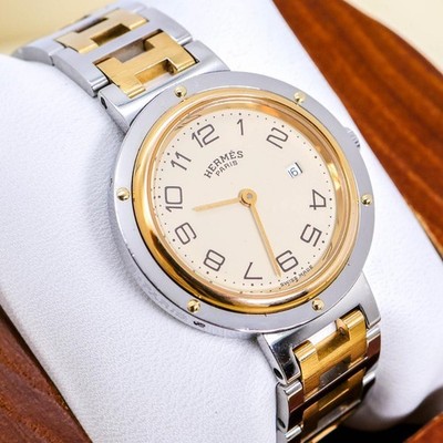 Hermes Clipper Quarzuhr 3474 Elfenbein Zifferblatt Datum Jungen Gr.