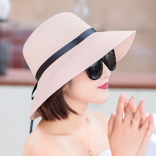 Floppy Foldable Ladies Women Straw Beach Sun Hat Summer Travel Wide Brim Cap - Picture 17 of 25