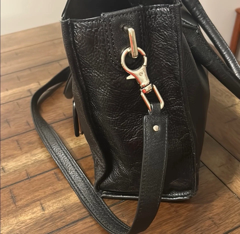 Cole Haan Black Pebbled Leather Satchel w/Gold Turnlock & Crossbody Strap EUC - Image 2 of 4