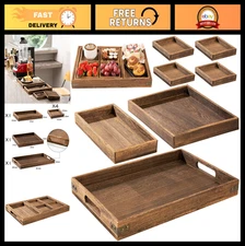 Rustic Wooden Serving Trays Set of 7 - Rectangular Platters for Entertaining & H