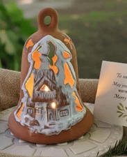 Artisanal Teracotta Ceramic Christmas Tealight House in a Deluxe Gift Box