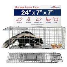 24" Humane Cat Trap for Stray Cats, Collapsible Live Animal Cage for Feral Ki...