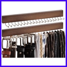 Tie Rack with 20 Hooks, 2-Pack Wall-Mounted Wooden Hangers for Neckties, Belt...