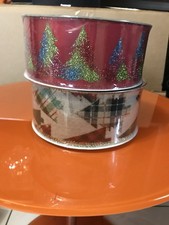 Member's Mark Premium Wired Christmas Ribbon Lot of 2- Christmas Tree Pattern
