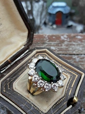 3Ct Lab-Created Green Emerald Halo Engagement Wedding Ring 14K Yellow Gold Fn