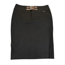 Ralph Lauren Sz 10 Black Pencil Skirt Leather Buckle Straps Cotton Y2K