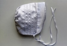 Boys/Girls White Silk Shantung Christening/Baptism /Wedding Bonnet Size 0-24 M