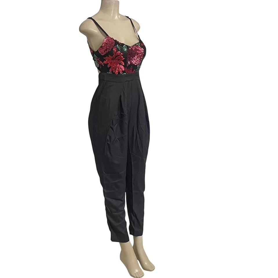 🌺 Mono para mujer con correa de espagueti espalda abierta recortada lentejuelas florales semilla mostaza Foto 3 de 4