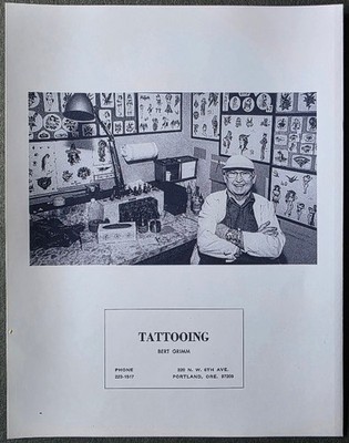 Bert Grimm Traditional Tattoo Shop B&W Promo Photo 8.5 X 11 Glossy Portland, OR