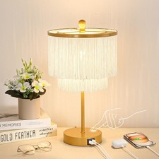 Boho Lamp for Bedroom, 3-Way Dimmable Bedside Touch Lamp with USB Charging Po...