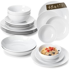 Geschirrset 12 Personen Porzellan Modernes Tafelservice 48 Teile Weiß