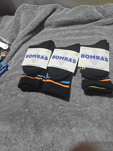 Bombas Youth Kids Better Black Crew Calf Socks 3 Pair XS Shoe Size 1-4 (A223) - Picture 1 of 3