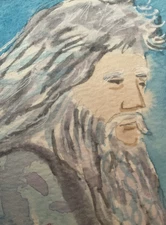 ACEO watercolor art by PJ, art card 2.5 x 3.5: father Christmas.