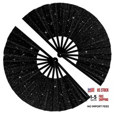 2 Pack Glitter Large Fans Fans for Line Dancing Boots on the Ground 2PCS Black