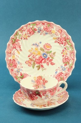 Spode Copeland Bouquet 3-teilig Teetasse & Untertasse Teller Wellenrand
