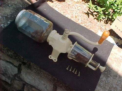 VERY RARE CREAM COLOR Antique Arcade Coffee Grinder Crystal NO. 4 Wall Mount