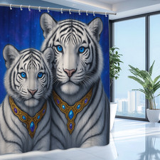 White Tiger Shower Curtain with Blue Eyes, Elegant Design