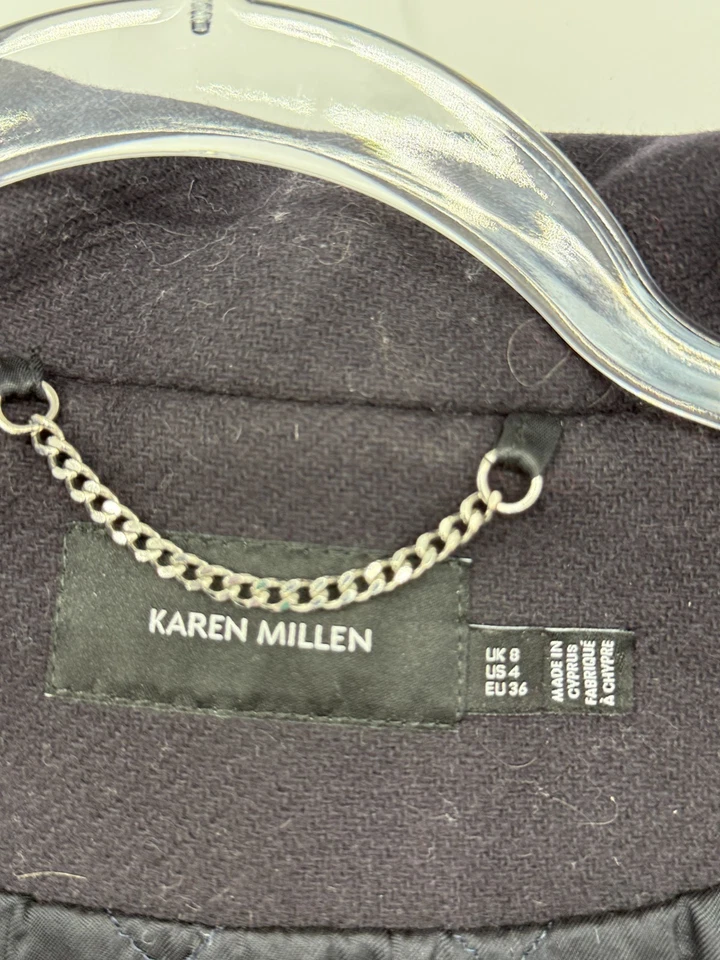 Abrigo acolchado Karen Millen mezcla de lana para mujer talla 4 con capucha cremallera completa invierno acogedor Foto 4 de 4