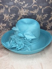 Giovannio NY Turquoise Kentucky Derby Hat Wide Brim Floral Church