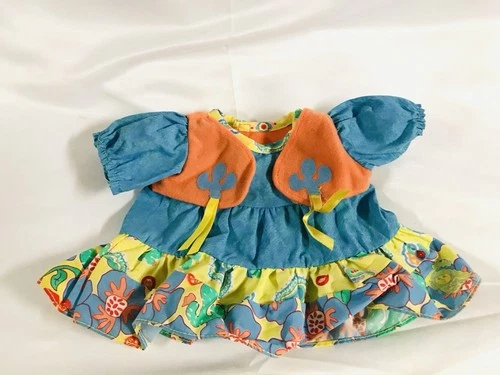 Vintage Cabbage Patch Kids Doll Dress Teal Orange Floral Outfit CPK Clothes