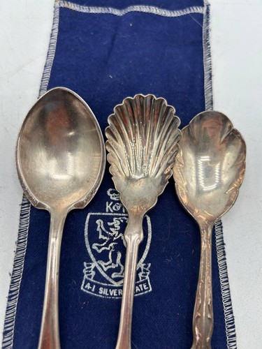 VTG LOT 3 W Sleeve Silverplate Spoons Unique Serving Decor Scalloped Curve AN26 - Picture 3 of 12