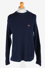 Men Chaps Crew Neck Jumper Pullover Vintage Knitwear Navy XL-IL2426