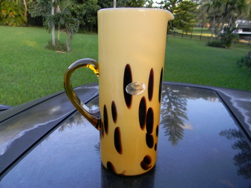 VETRI ARTISTICI BROWN ON TAN ART GLASS PITCHER BEAUTY 10.5' TALL MADE IN ITALY - Picture 3 of 10