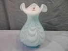 Fenton Blue Overlay Cased Glass Vase Drape Design Don Fenton Etched Signature