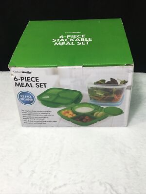 Kitchen Worthy 6-Piece Food Portion Control Meal Set Ice Pack Included 