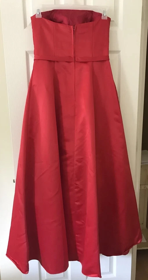 Vestido Fiesta Para Mujer Niñas Sin Tirantes Calce y Acampanado Rojo Tafetán Línea A Talla Grande Foto 4 de 4