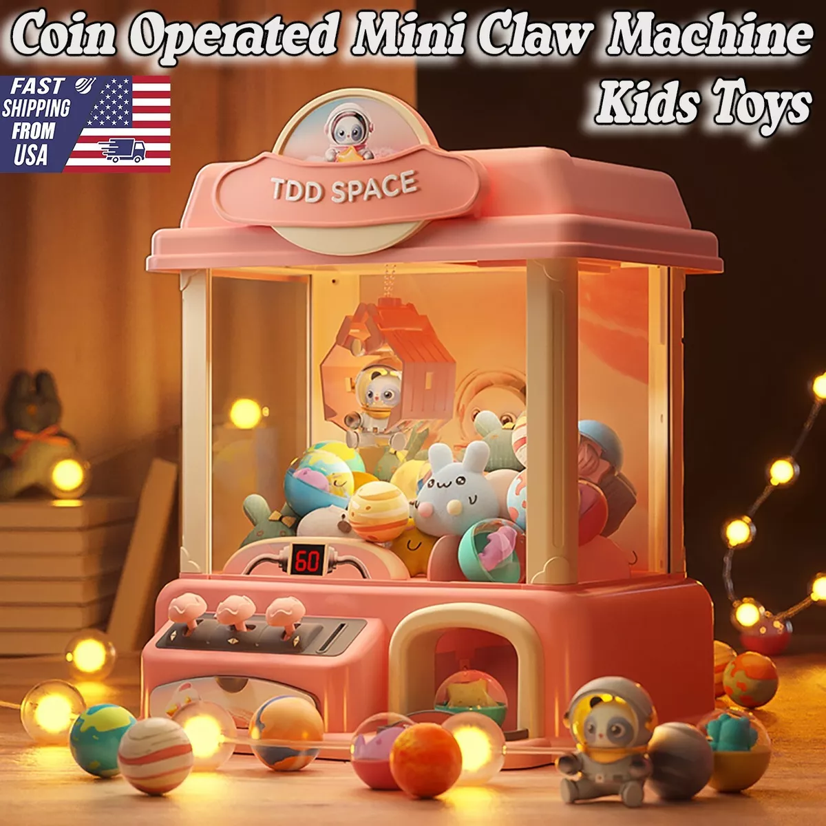 Mini Claw Machine for Kids, Coin Operated Catch Toy Vending