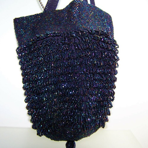 Antique Roaring 20s Micro Beaded Flapper Purse Handbag Navy Blue Irid. GREAT! - Picture 3 of 10