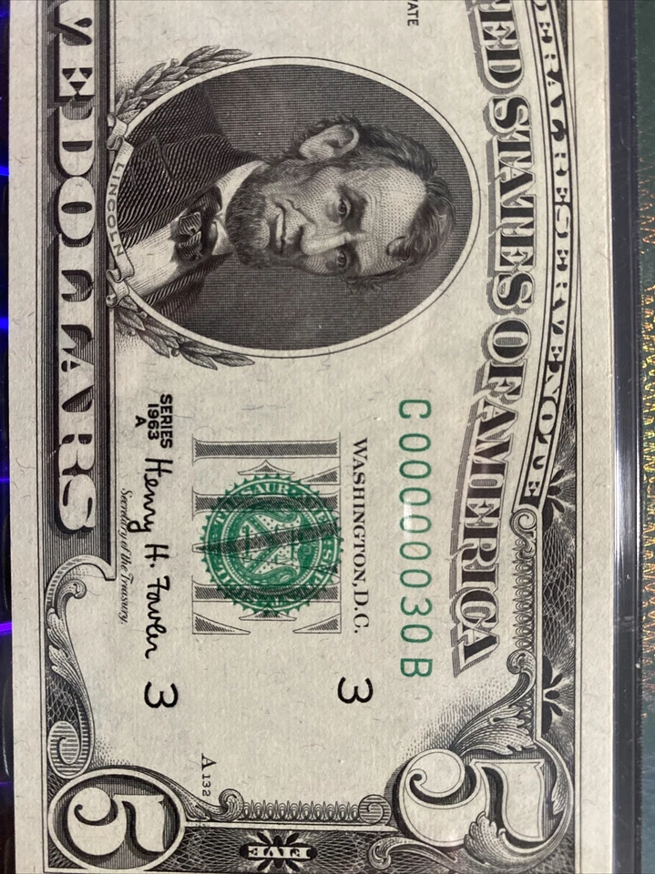 1928A&1963A $1&5《Funny Back Binary Match Number 00000030》65&66EPQ UNC Super Rare - Image 3 of 4