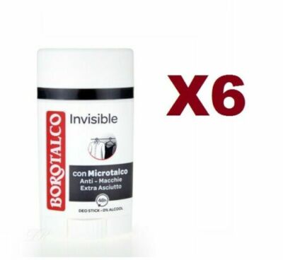 6PCS BOROTHALCO DEODORANT INVISIBLE STICK 40ML WITH MICROTALC DEO