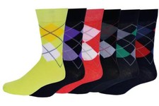 6 Pairs Men's Colorful Fashion Argyle design dress socks 10-13 MD1001A