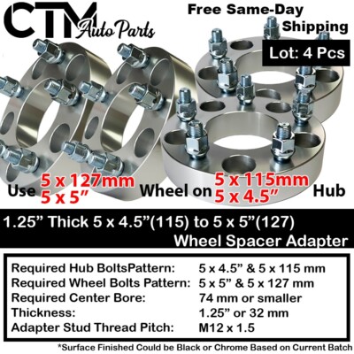 4x 1.25'' Thick 5x4.5(5x115) to 5x5 Wheel Spacer Adapter Fit Nisan Subaru Infinit