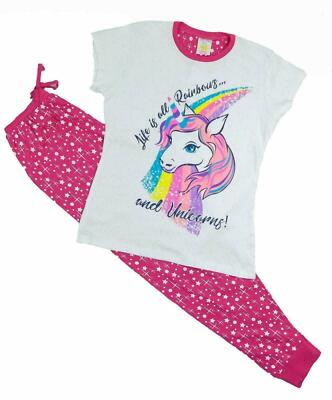Mädchen Einhorn Schlafanzug Nachtwäsche Langarm 100% Baumwolle 7-13 Jahre reduziert