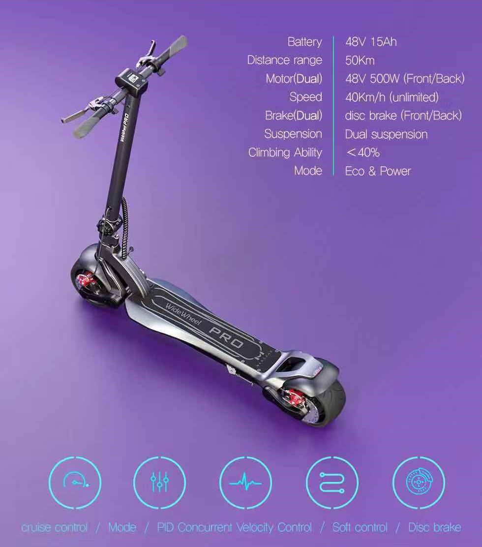 Wide Wheel Pro Electric Scooter for adults15Ah Battery,2*500W 43 Mi