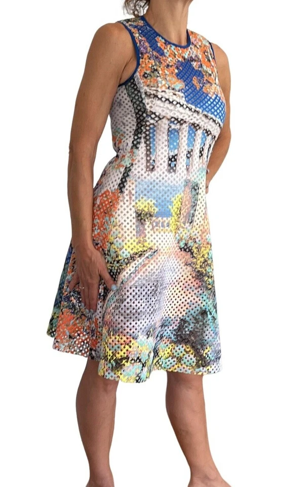 Vestido Clover Canyon Garden Of Athena Perforado Malla Sin Mangas Ajuste Acampanado XS Foto 2 de 4