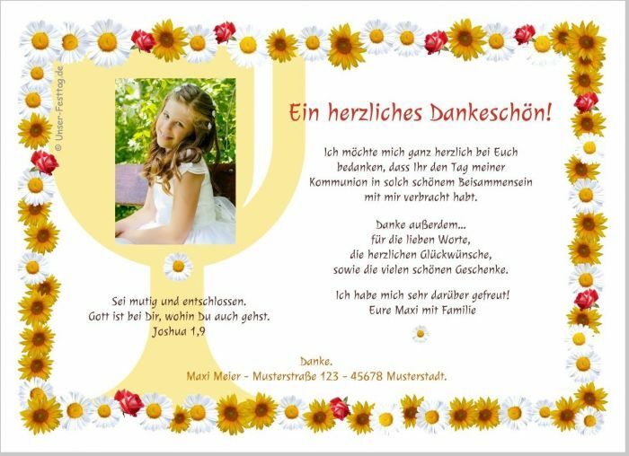 Dankeskarten heilige Kommunion Danke für Mädchen, mit oder ohne Foto, Wunschtext