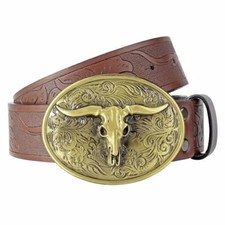 Men Western Belt Cowboy PU Leather Waist Belts Waist Strap Bull Decoration