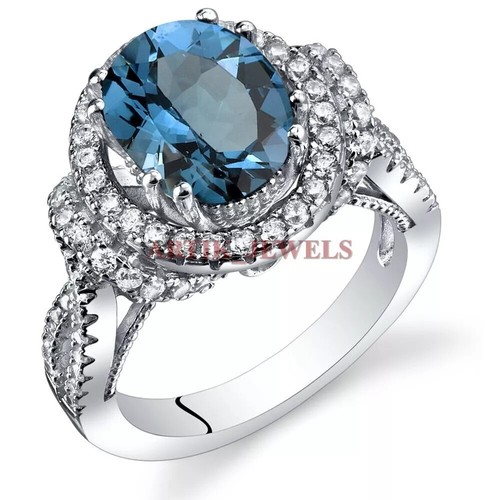 Natural London Blue Topaz Gemstone with 925 Sterling Silver Women's Ring #3439 - Picture 7 of 12