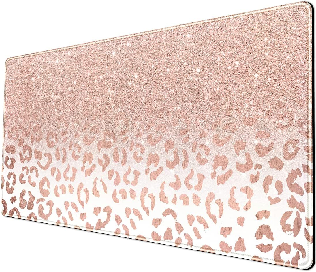 Pink Rose Gold Leopard Print XXL Desk Mat Mouse Pad Office Accessory-image