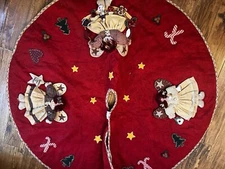 Christmas Tree Skirt Primitives Country Angels Felt Appliqué Quilted 