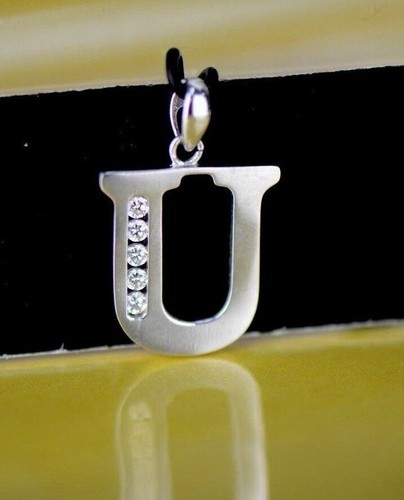 14k Solid White Gold Initial Letter CZ Pendant - Picture 31 of 36