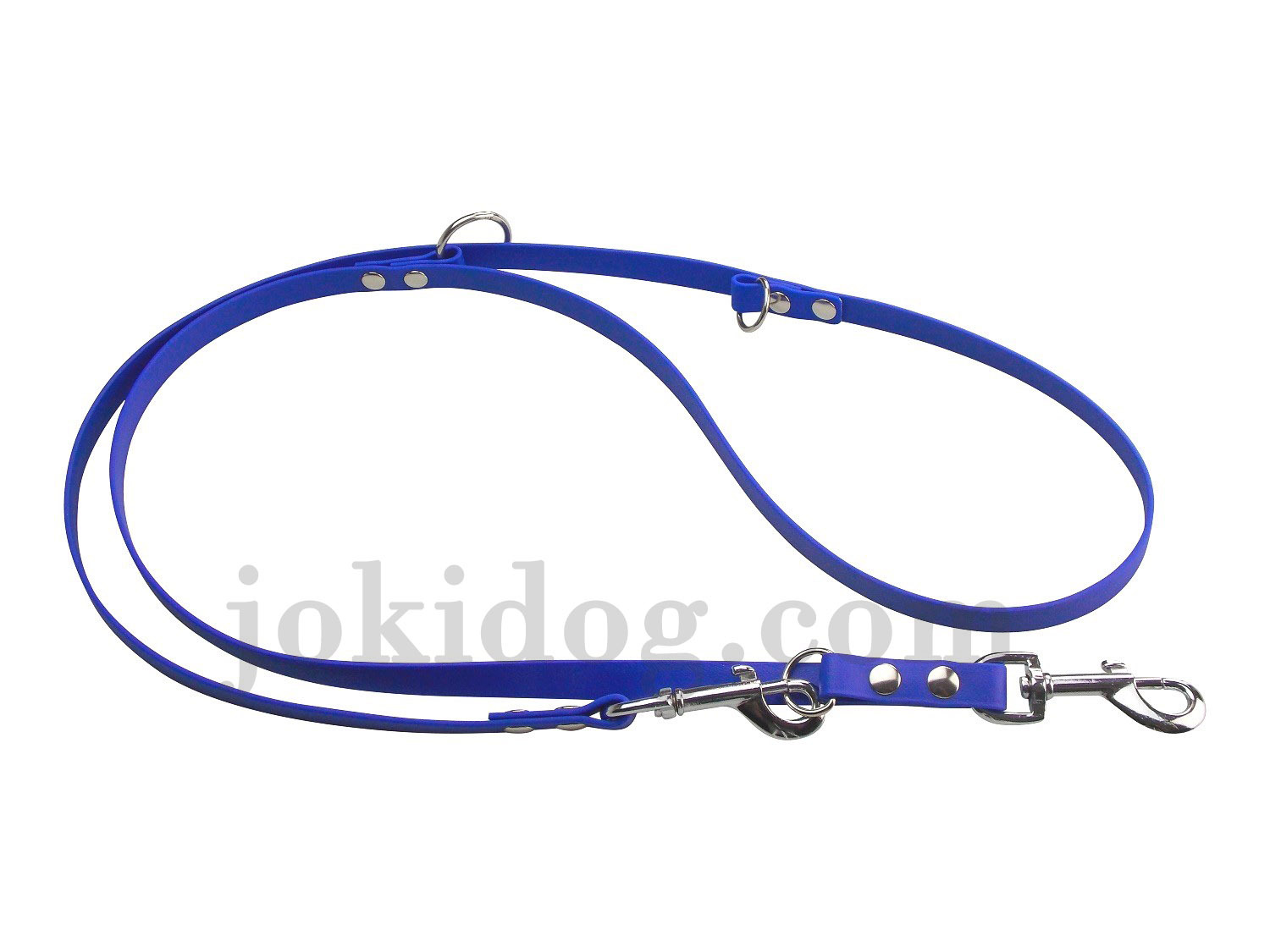 Laisse 3 points biothane 16 mm bleu avec mousquetons robustes