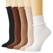 Ruffle Socks Womens White Ankle Crew Cute Frilly Socks for Women Girls Turn-C...