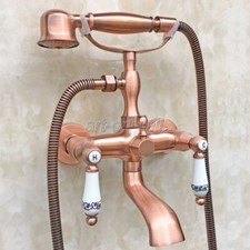 Antique Red Copper Clawfoot Bath Tub Filler Faucet Set Handheld Shower atf804