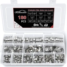 180PCS 13 Sizes Single Ear Hose Clamps, 5.3-31.1mm 304 5.3-31.1mm, Silver