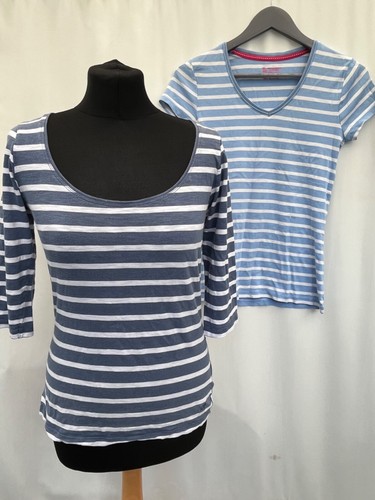 X2 T-Shirts TU Crew Clothing Größe 10 blau weiß gestreift Baumwolle Damen